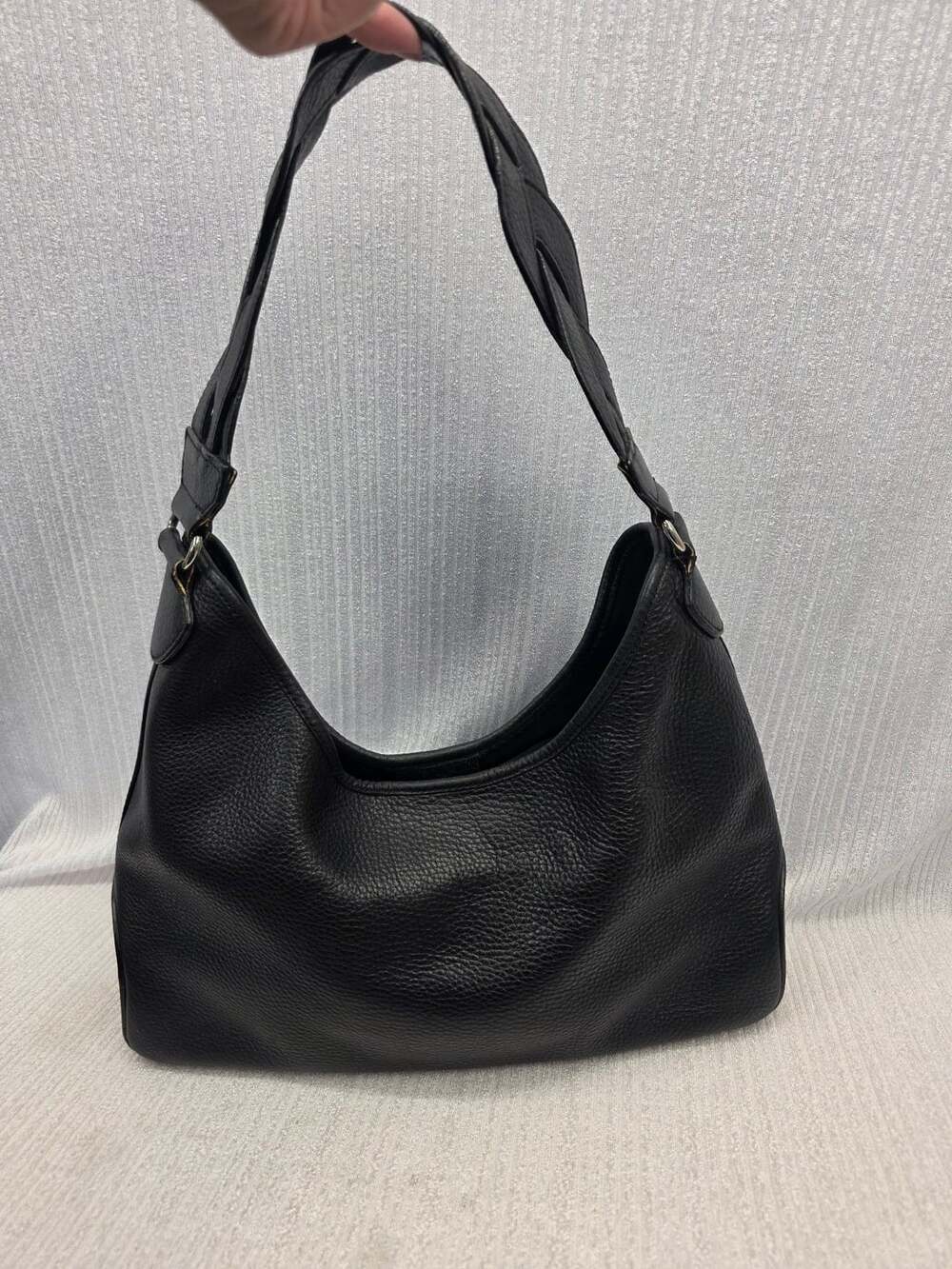 Talbots Black Pebble Leather Shoulder Bag with Braided Strap